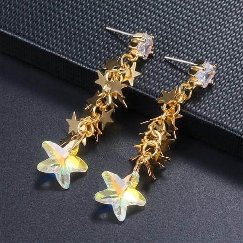 Earrings for Women Gold Plated Alloy Star Tassel Crystal Earrings Couple Wedding Earrings Gift for Girlfriend Fashion Jewelry