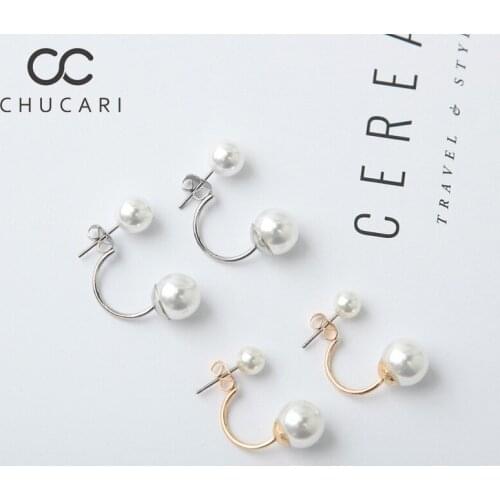 CHUCARI New Fashion Hot Silver Plated Double Side Earing Jewelry Crystal Ball Stud Earrings Simulated Pearl Earrings for Women