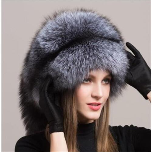 Winter Women Fur Cap Real genuine natural Fox Fur Hats Headgear Russian Outdoor Girls Beanies Cap ladies warm fashion cap H1902