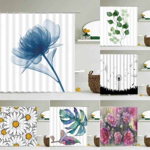 Flower Dandelion Red Rose Plant Fresh Shower Curtains Bathroom Curtain Frabic Waterproof Polyester Bathroom Curtain with Hooks