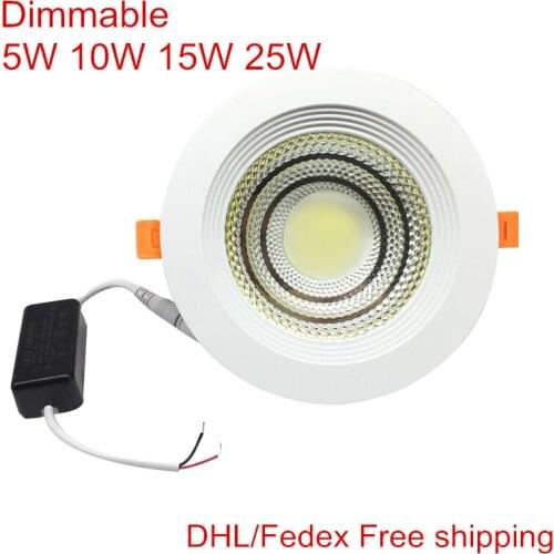 Dimmable Ultra Bright 5W 10W 15W 25W 30W Recessed COB LED Ceiling Panel light 110V/220V LED Downlight 10pcs/lot,DHL Free ship