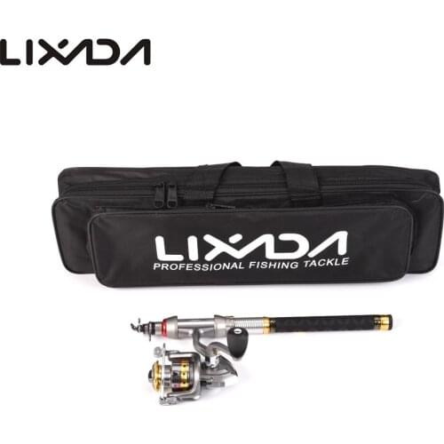 Lixada 1.3m-2.7m Telescopic Fishing Rod Reel Combo Kit Mini Carbon Fiber Fishing Pole Spinning Reel Fishing Bag Set Pesca