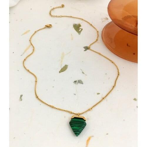 Monlansher Vintage Geometric Malachite Pendant Necklace Gold Color Thin Chain Chokers Minimalist Trendy Chain Necklaces Jewelry
