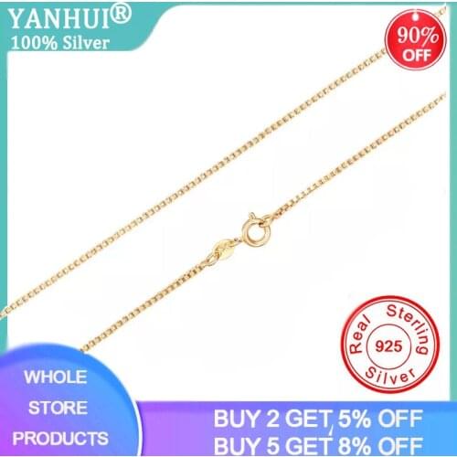 YANHUI Gold Chain Necklace for Women 18-inch 925 Sterling Silver Clavicle Box Chain Silver 925 Chokers Necklace Fashion Jewelry