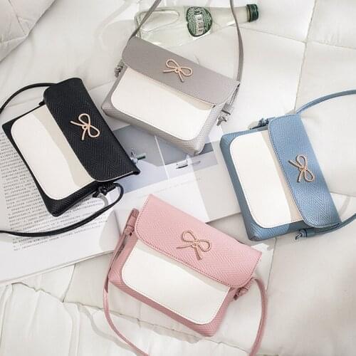 Womens Bag 2021 Fashion Small Cute Bow Decor Panelled Shoulder Bag Retro Flap Female Handbags Small Mini Purse Bolsas