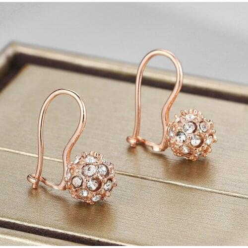ZHOUYANG Drop Earrings For Women Classic Style Lucky Crystal Ball Rose Gold Silver Color Party Wedding Gift Fashion Jewelry E688
