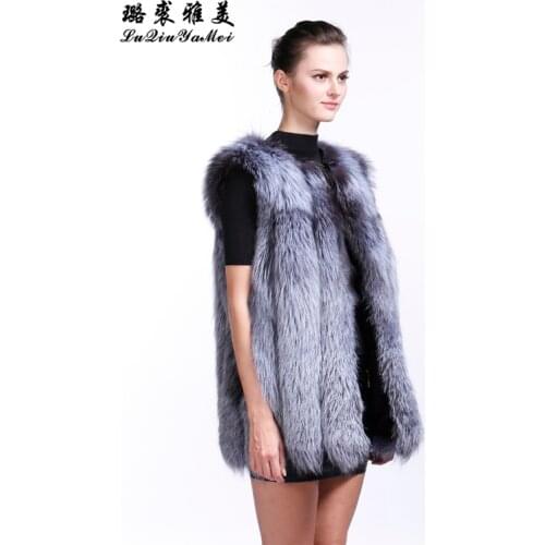 True natural silver fox vest women fashion winter stripe cut unique fox fur thick women jacket soft 2021 new style