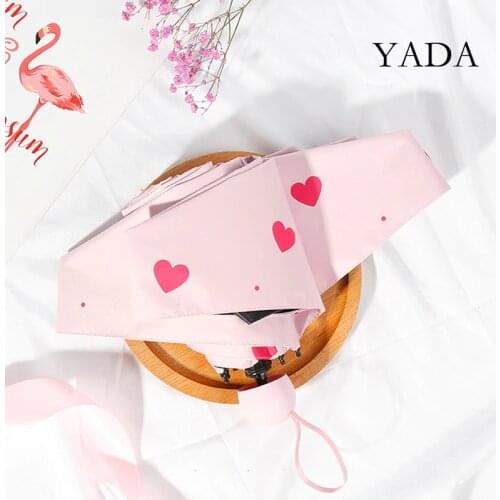 YADA ins Lovely Heart Flower Pattern Light Mini Small Umbrella Five Pocket Folding Umbrella For Women Girl UV Umbrella YD200172