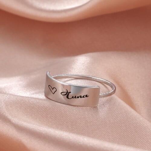 Sipuris Engraved Name Rings Stainless Steel Personalized Rectangle Signet Ring For Women Fashion Jewelry Gift Couple Ring 2021