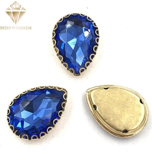 10X14/13x18mm light blue water drop gold bottom lacy shape claws glass crystal sew on rhinestones Diy clothing accessories