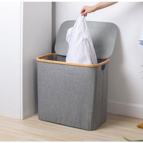 2 Grids Bamboo Laundry Basket with Lid Hampers for Laundry Hamper with Handle For Dirty Clothes Laundry Toy Storage Bags Basket