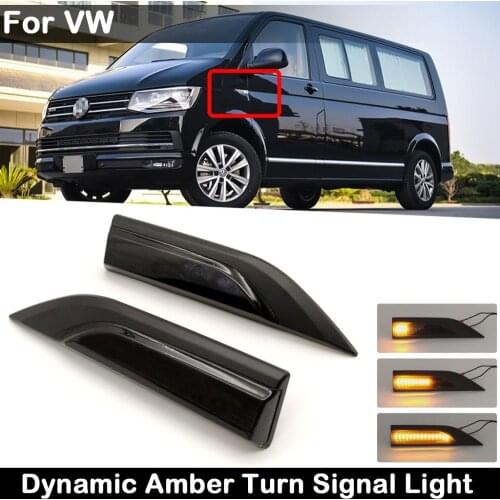2Pcs For VW Transporter T6 Caravelle Multivan MK VI 2015-UP Smoked Lens LED Side Marker Lamp Dynamic Amber Turn Signal Light