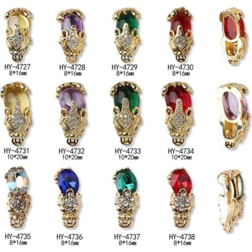 20pcs Charm Golden Alloy Zircon Crystal 3D Nail Art Decorations Chinese Lucky Fortune Mythical Wild Animal Manicure Accessories