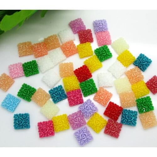 200Pcs 10mm Mixed Square Resin Decoration Crafts Beads Flatback Cabochon Scrapbook DIY Embellishments Accessories