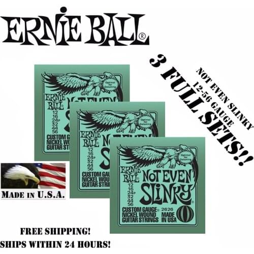 3 Packs! Original Ernie Ball 2626 Not Even Slinky Electric Guitar Strings Nickel Wound Set, .012 - .056