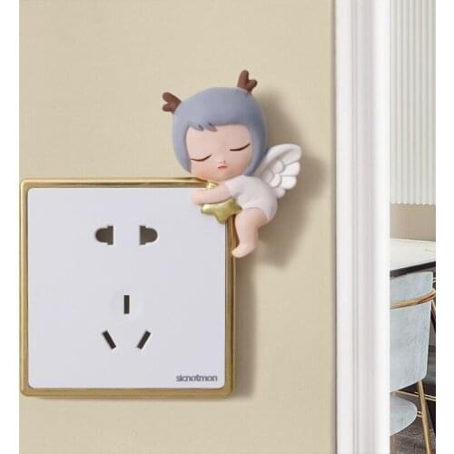 3D stereo resin sculpture angel mermaid switch decorative wall post living room bedroom wall socket switch home decoration
