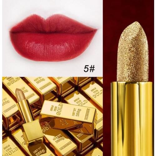 6Colors Velvet Matte Gold Lipsticks Waterproof Long Lasting Sexy Red Lip Stick Non-Stick Cup Square Makeup Lip Tint Cosmetic