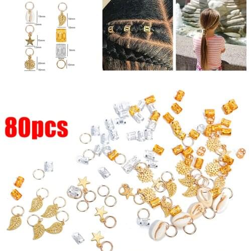 80pcs/set Hair Jewelry Braid Rings Metal round buckle Braided Hair Styling Accessories Adjustable Braiding Hair Decoration