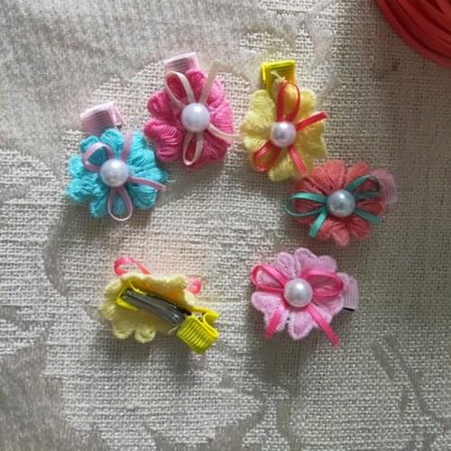 Pet Dog Bow Cute Grooming Bows Bowknot For Puppy Dogs Accessories Knitted Pearl Flower Hair Clip Cute Pet Headwear 20pcs/lot