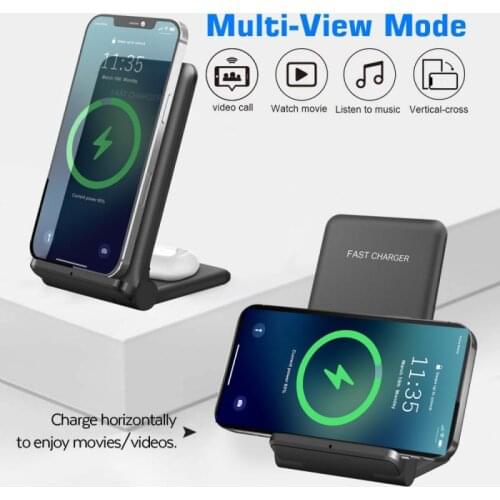 Qi Wireless Charger Stand For IPhone 12 Pro X XS 8 XR Samsung S9 S10 S8 S10E Fast Wireless Charging Station Phone Charger 2IN1