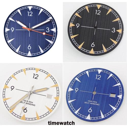 Tandorio Watch Dial + Hands Spare Parts 33.5mm Diameter Fit For NH35 NH35A Automatic Movement Date Window Black/White/Blue