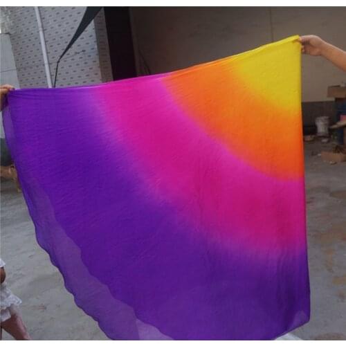 Cheap Gradient Half Circle Belly Dance Silk Veil 5mm Real Silk 2.5m x 1.14m Machine Rolled Edges Assorted Color Free Shipping