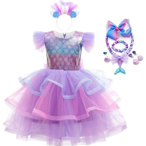 Mermaid Ariel Princess Girl Dress Cosplay Costumes Kids Halloween Fancy Costume Up Sets Children Carnival Wedding Party Clothing