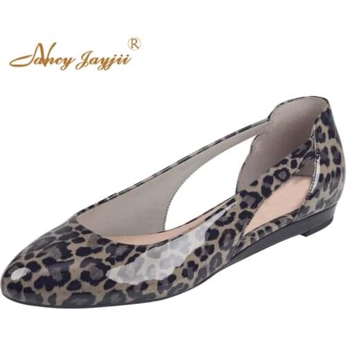 Gary Leopard Black Ladies Summer Dress Shoes Pointed Toe Flat Woman Hollow Vegan Leather Large Size 33 36 Customization Service