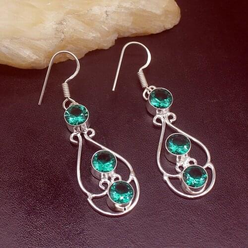 Gemstonefactory Big Promotion Single Unique 925 Silver Hot Sale Green Topaz Women Ladies Gifts Dangle Drop Earrings 20212200