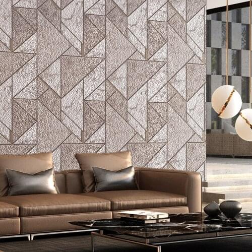 Geometric Pattern Thicken 3D Embossed Non-woven Flocking Gray Brown Grid Wallpaper for Bedroom Living Room Wall Paper Decoration