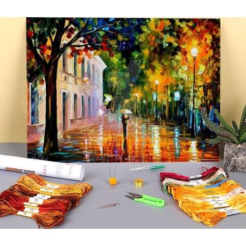 City Destiny Printed Water-Soluble Canvas 11CT Cross-Stitch Embroidery Full Kit DMC Threads Handicraft Painting Mulina