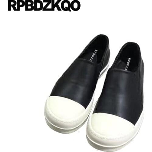 Flats Black And White Round Toe Genuine Leather Retro Canvas Shoes Slip On Breathable Cowhide Sneakers Trainers Brand Women