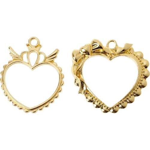 2Pcs Bowtie Wing Heart Resin Blank Frame Pendant Open Bezel Resin Jewelry Making
