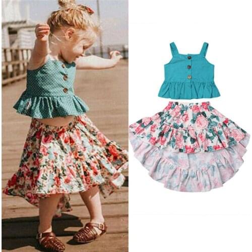 Toddler Kid Baby Girl Summer Clothes Sets Cotton Tops Vest Sleeveless Floral Skirts Cute Party Outfits Clothing Girl 2-7T