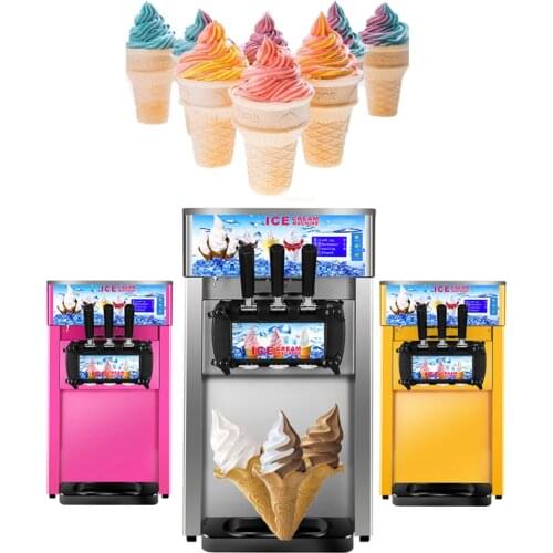 220V Small Ice Cream Machine Tricolor Ice Cream Maker Commercial Stainless Steel Desktop Sweet Cone Freezing Equipment 1200W