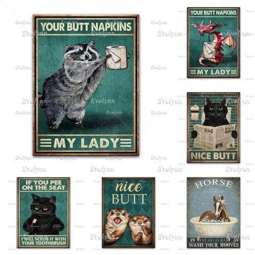 Cute Otters Poster |Black Cat Nice Butt Canvas,Dragon Lovers,Toilet Paper Prints,Funny Bathroom Decor, Toilet Decor,Wall Art