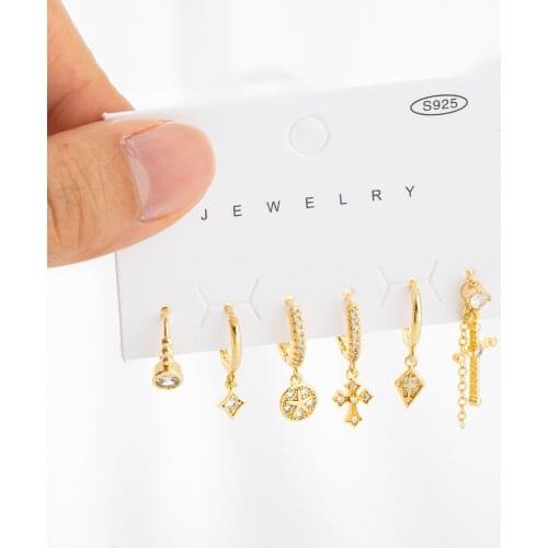 Fashion Cross Dangle Drop Earrings Set For Women Long Chain Small Hoop Earrings Party Jewelry 2021