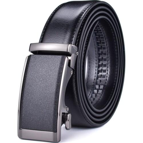 Men’s Genuine Leather Ratchet Dress Belt with Automatic Sliding Buckle Size: 70cm To 160cm