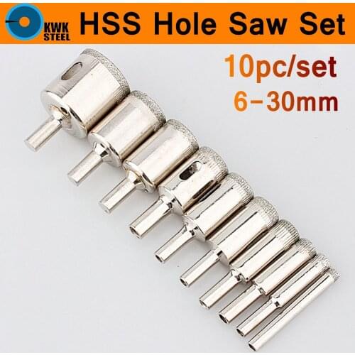 Diamond Coated Core Drill Bit Hole Saw Set 10pc/set 6-30mm Tile Marble Glass Ceramic Core Drill Bit 10in1 Hole Cutting Cutter