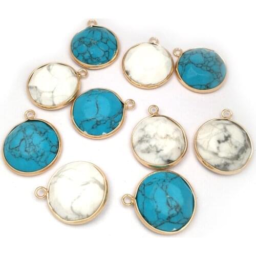 1pcs Natural Stone Charm Round Blue White Turquoises Pendant for Jewelry Making DIY Necklace Bracelet Accessories Size 22x26mm