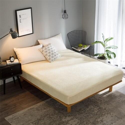 Solid Color Flannel Bed Sheets Winter Warm Plush Fitted Sheet Soft Mink Cashmere Bed Linen Mattress Cover Elastic Bedspread