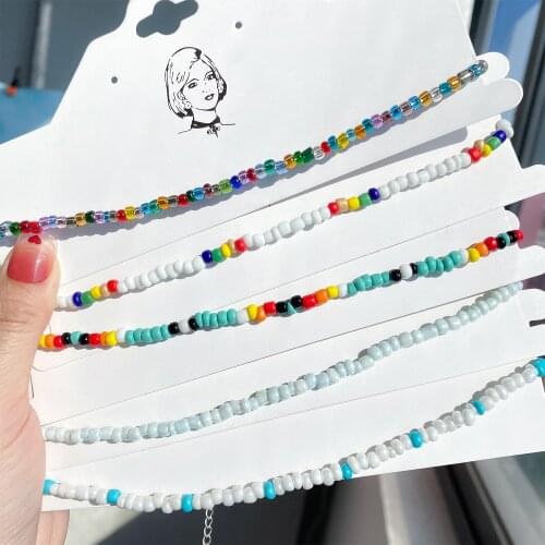 FNIO Simple Seed Beads Strand Necklace Women String Beaded Short Choker Necklace Jewelry Chokers Necklace Gift 1pc