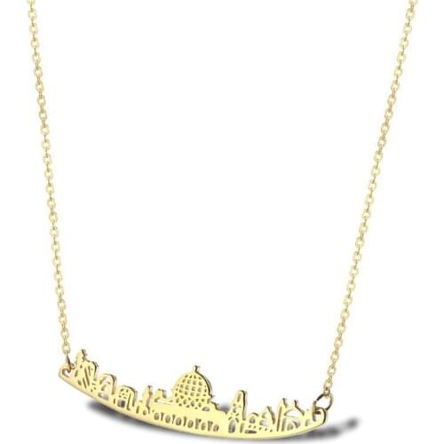 RIR Jerusalem Necklace Stainless Steel City Skyline Pendant Men Women Statement City Map Necklace Israeli Jewelry