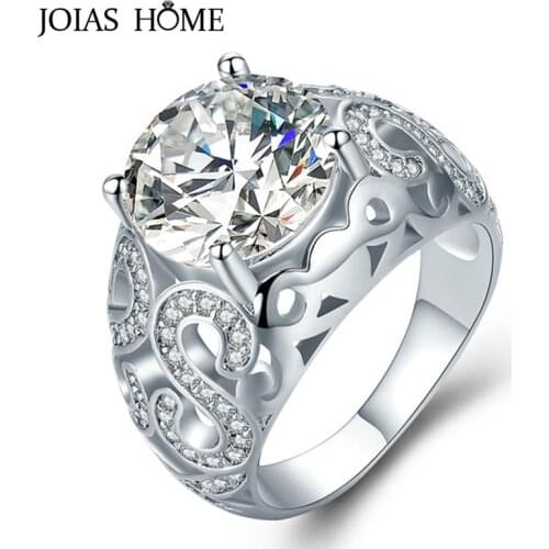 JoiasHome luxury 925 silver ring European and American court micro-set hollow pattern elegant carved flower goddess jewelry