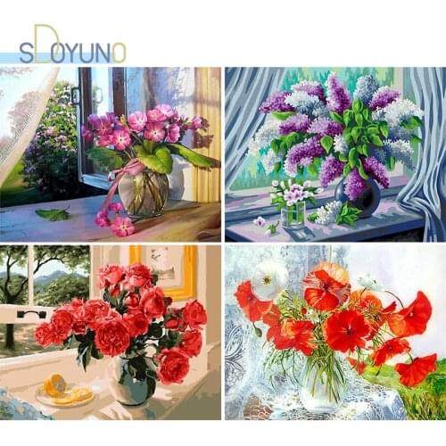 SDOYUNO Oil Painting by Numbers 60X75cm Frame Flower DIY Paint By Numbers Digital Painting Home Decor Draw number Unique Gift