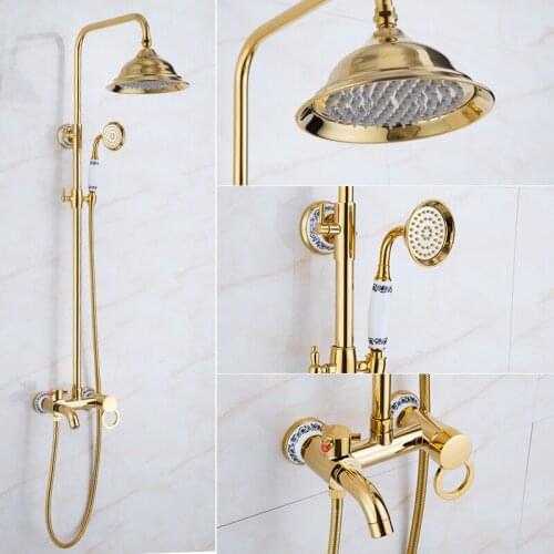 Bathroom Faucets Luxury Gold Brass Bathroom Faucet Mixer Tap Wall Mounted Hand Held Shower Head Bathtub Spout Shower Faucet Sets
