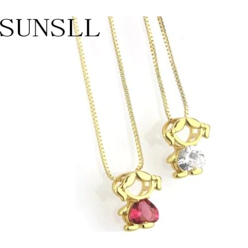 SUNSLL new design gold necklace copper cubic zirconia boy girl shape necklace for women necklace fashion jewelry pendant gift