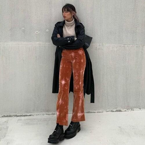 Vintage High Waist Fashion Tie Dye Print Pants Summer Y2K Spring Flare Trousers Zipper Street Wear Pockets Straight Bottoms P009