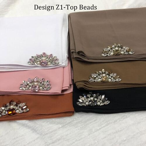 Z1 Top flower beads hand sew 170*70cm chiffon hijab with crystal rhinestones scarves muslim hijabs