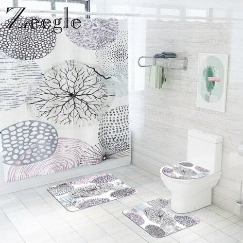 Polyester Shower Curtain with Microfiber Bath Mat Set Bathroom Carpet Shower Memory Foam U-Shaped Toilet Rug Anti-slip Foot Rug